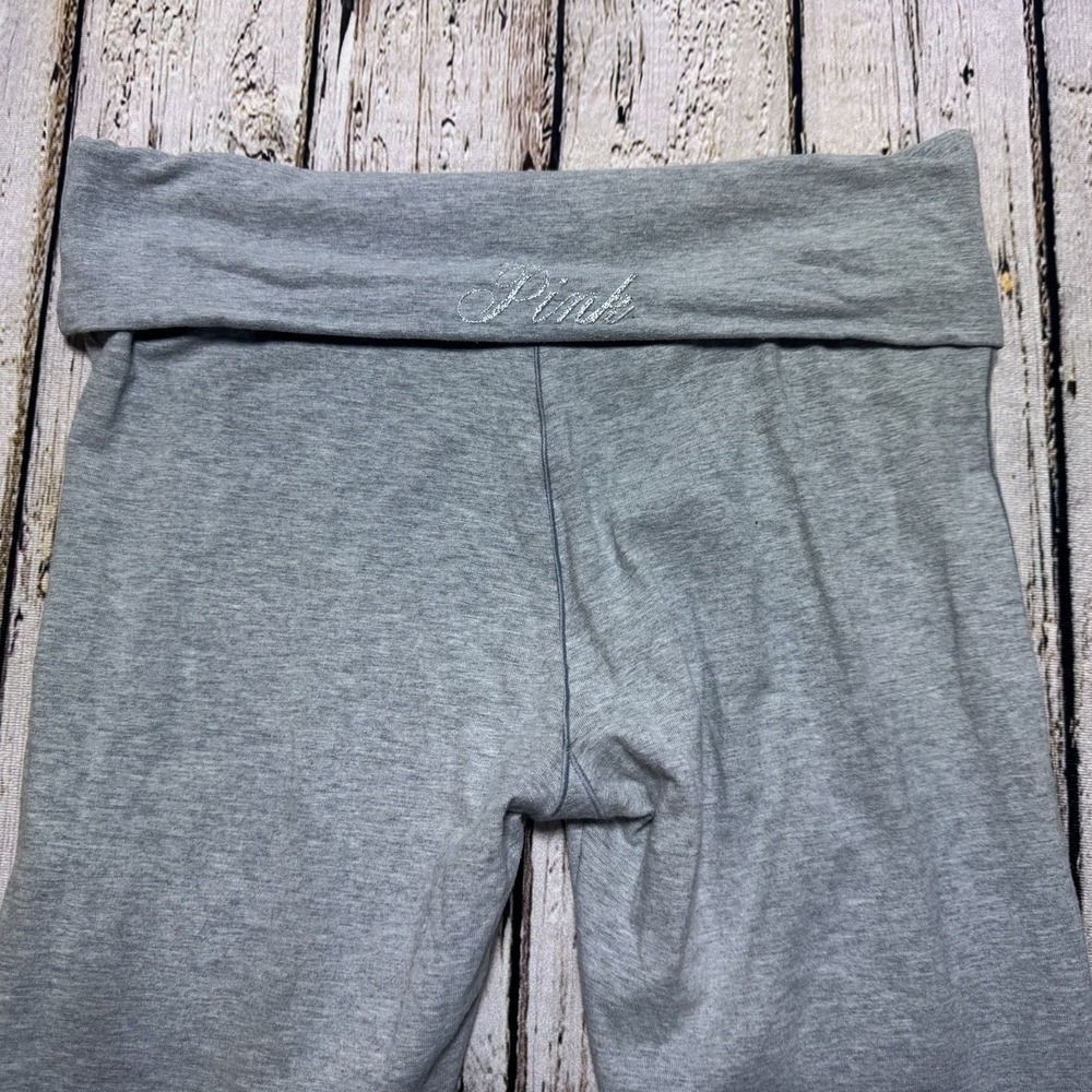 PINK Victoria's Secret Yoga Pants Women's MEDIUM Gray Fold Over Flare Bling Y2K